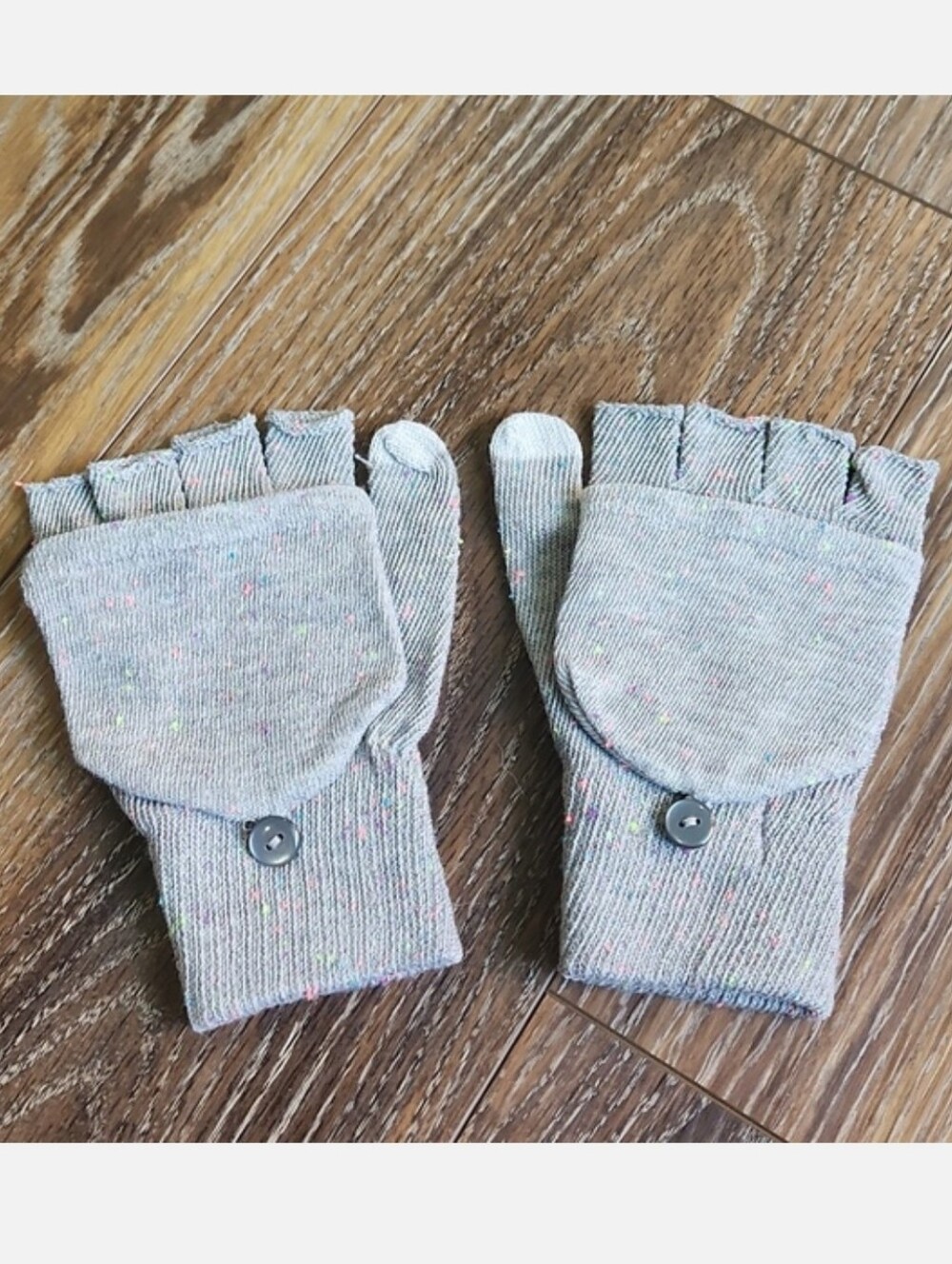 NWOT SO Confetti Fingerless Gloves Mittens Gray Neon Pink Blue Lime Green Purple